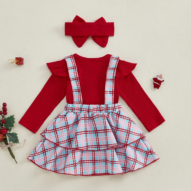 

Toddler Boy Christmas Outfit Plaid Button Down Shirt with Bowtie and Suspender Pants Set Holiday Party Clothes for Kids