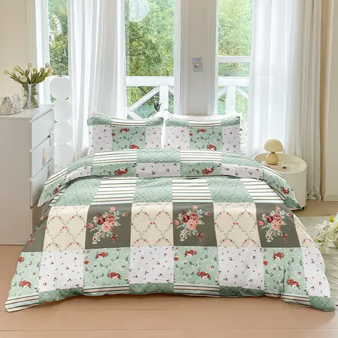3pcs/set Splice Floral Pattern Duvet Cover Set(1 Duvet Cover & 2 Pillowcase）Soft And Skin-Friendly Duvet Cover Bedding Set For