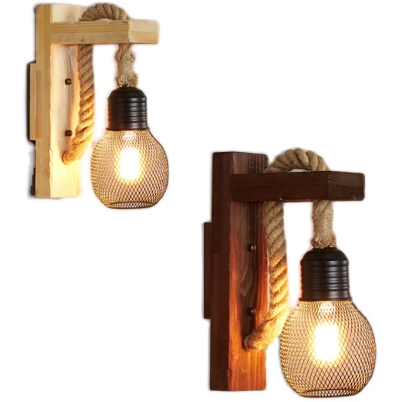 Industrial style American rural retro coffee shop corridor decoration lighting fixtures restaurant bar creative wooden wall lamp