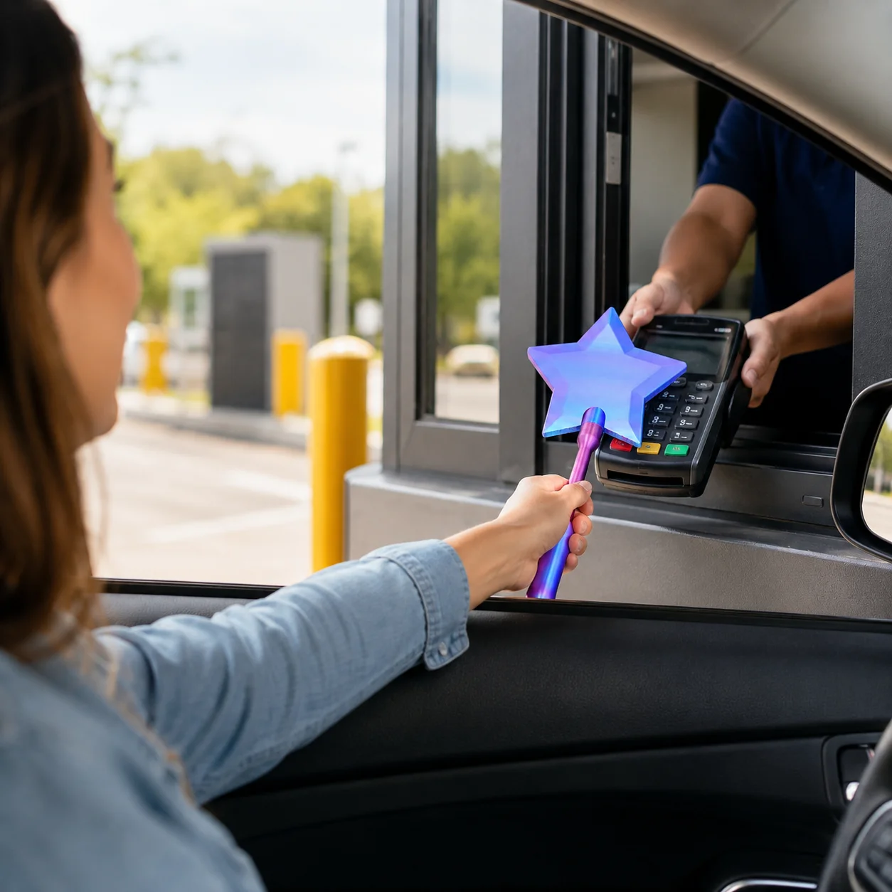 Star-Shaped Contactless Payment Card Holder Wand, Portable Extended Reach Card Tapping Tool for POS Checkout Terminals