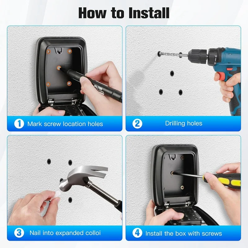 Key Lock Box For Outdoor Use, 12-Position Combination Key Storage Box With Weatherproof Cover, Suitable For Home Garage