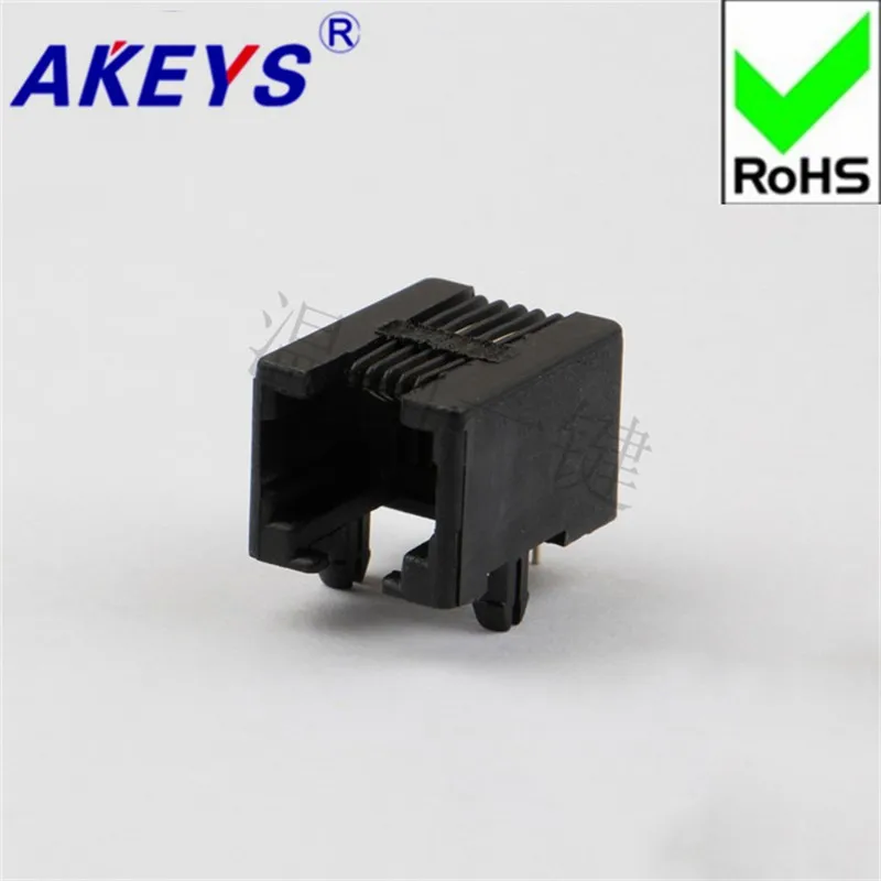 10PCS RJ11 socket telephone socket 95001-6P4C-90 degree-black telephone socket black belt edge plastic