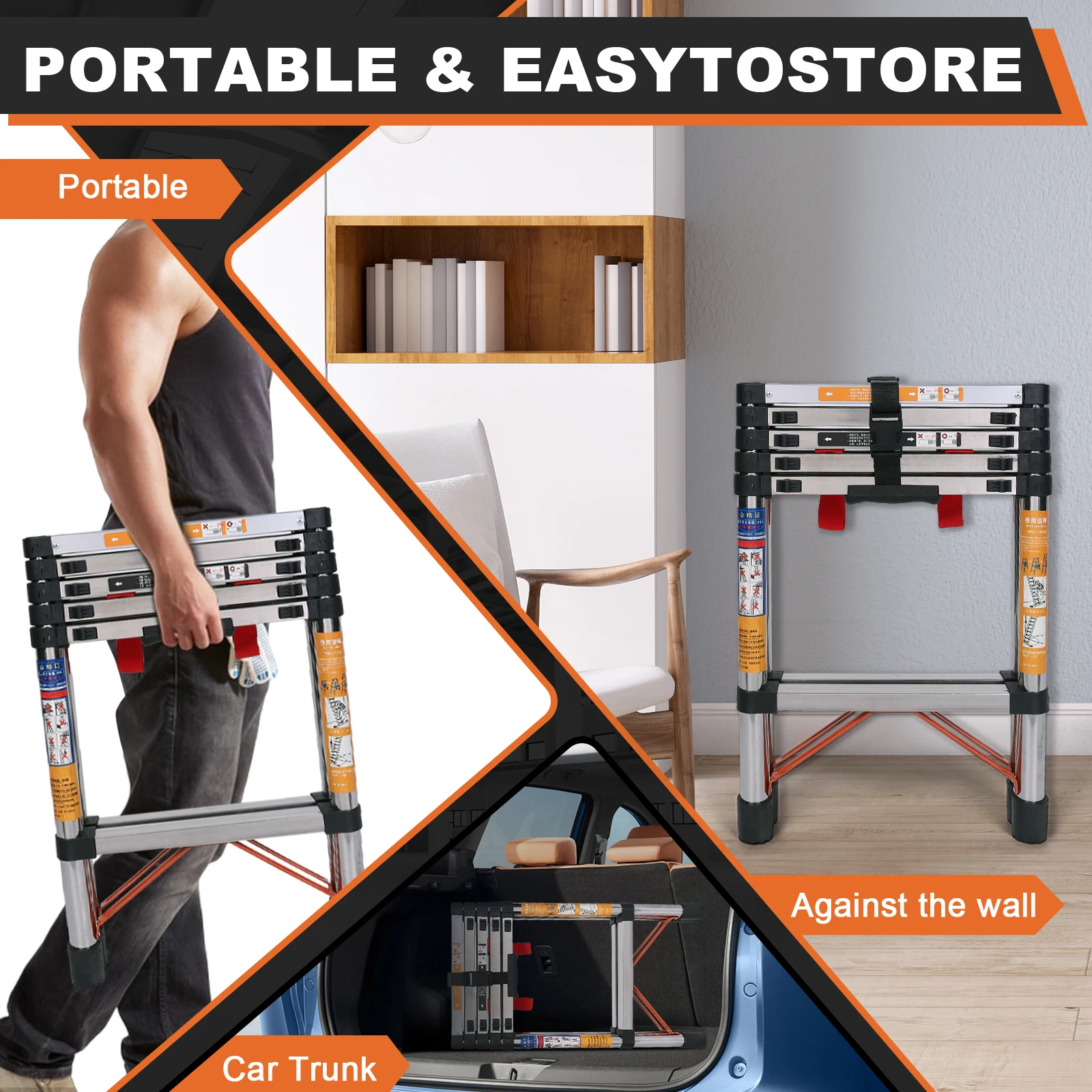 5 Step Telescopic Ladder Folding Step Stool Anti-Slip Pedals Heavy-Duty Steel Ladder Collapsible Ladder for Home RV Outdoor