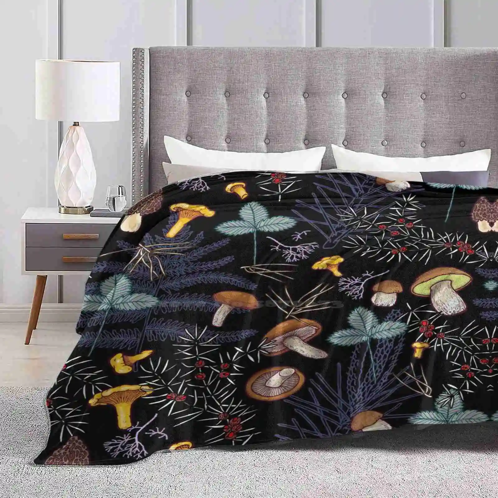 Dark Wild Forest Mushrooms For Home Sofa Bed Camping Car Plane Travel Portable Blanket Mushrooms Fungus Mycology Pattern Nature