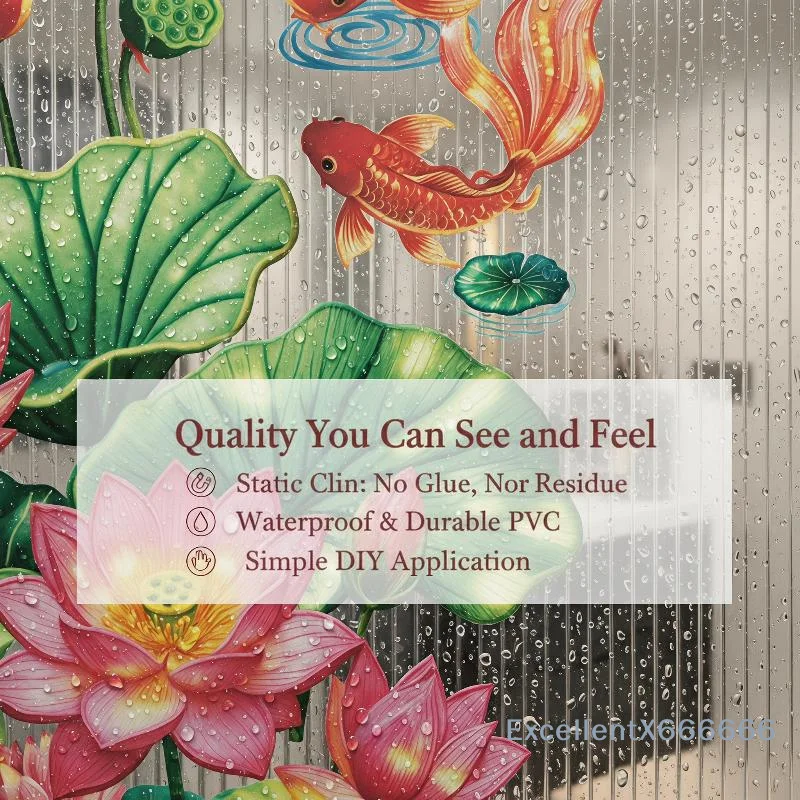 3D Anti-static Koi Flower Wall Stickers 2Pcs Golden Lotus Waterproof Decals for Rental Home Wall Decor