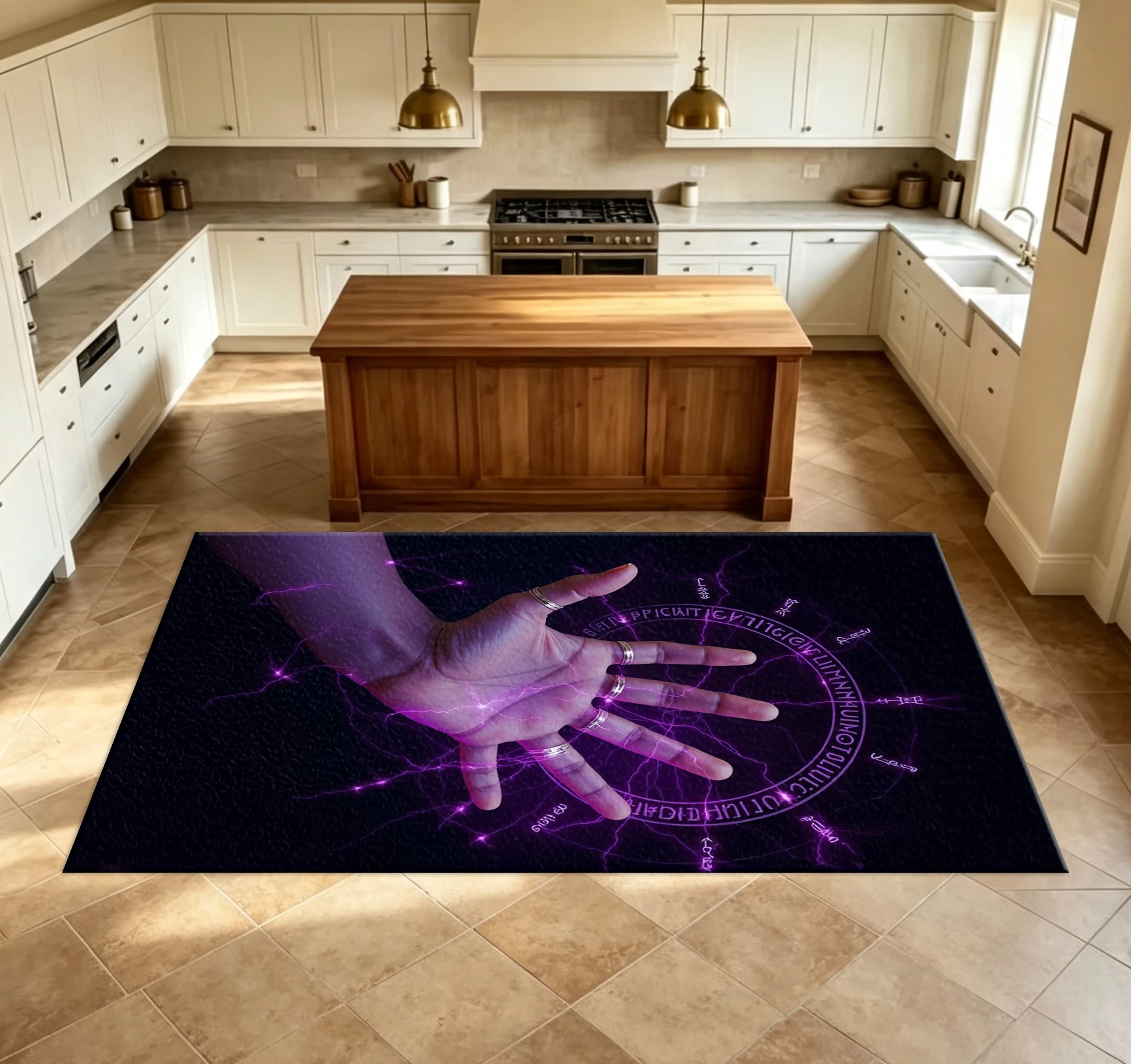 Purple Magic Runes Hand Drawn Art Carpet Mysterious Style Decorative Carpet Suitable for Bedroom Home Decoration