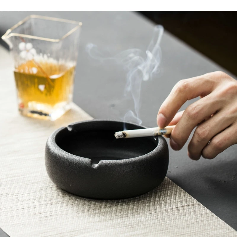 

Ceramic Ashtray Round Solid Color Ash Tray Ornaments Home Desktop Retro Cigar Storage Containers Decoration