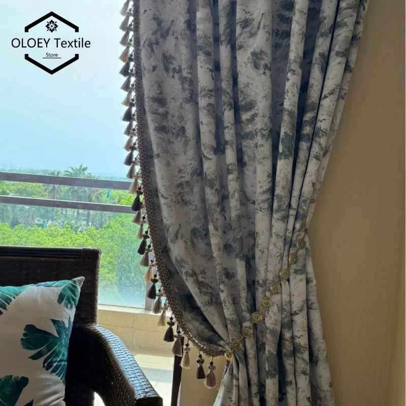 

Light Luxury Blackout Custom Size Chenille Jacquard Retro Curtains for Living Room Bedroom High End Atmospheric Window Decor