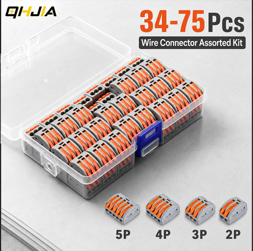 Electrical Wire Connector Assortment Kit 34-75PCS 2/3/4/5 Port Lever Quick Splice Connectors with Storage Box for Home Wiring