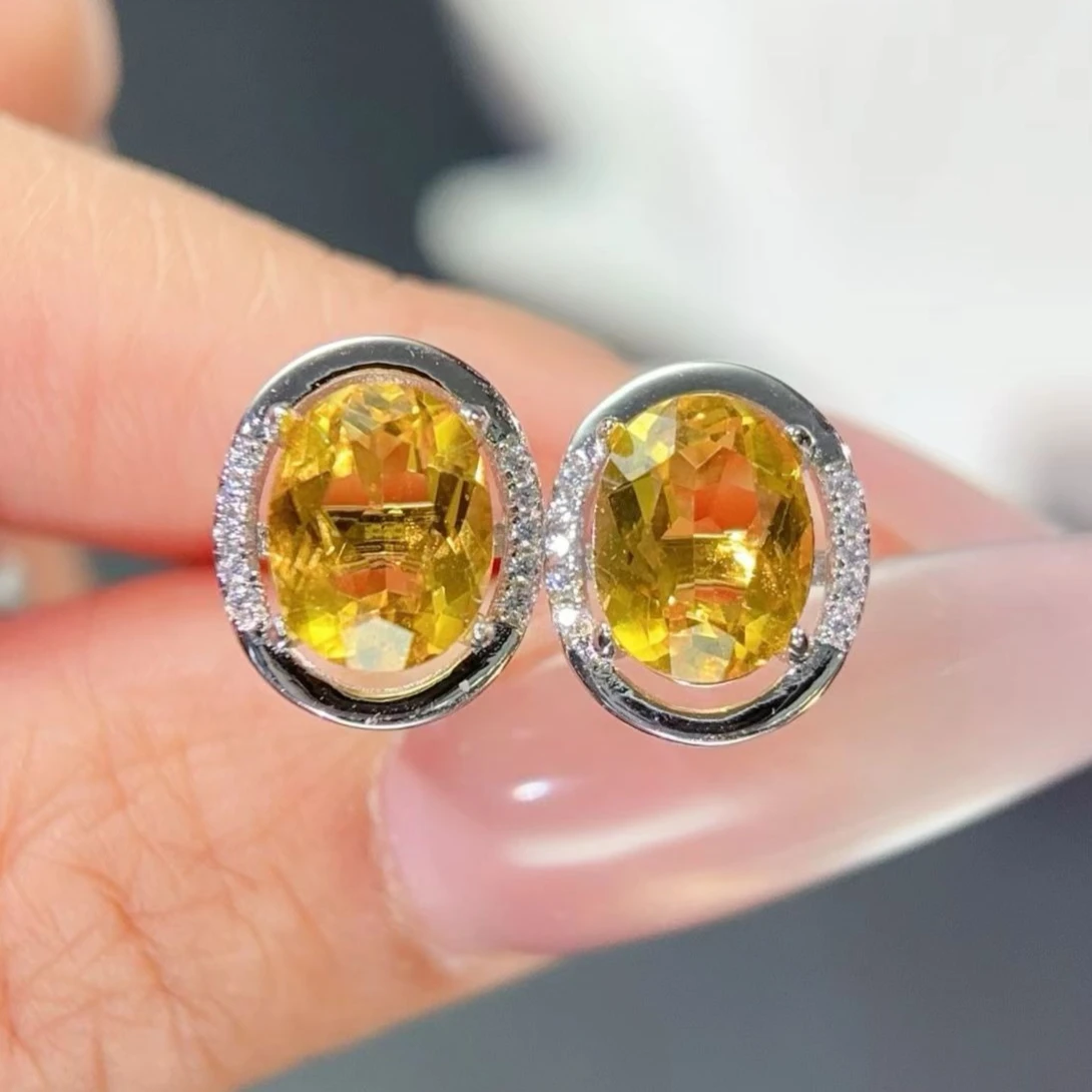 7x9mm 3ct Certified Natural Citrine Stud Earrings 925 Silver Citrine Jewelry Luxury Oval Halo Gold Plated Silver Earrings