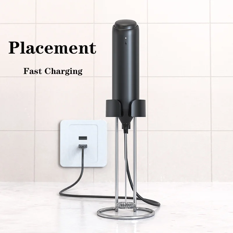 Elektrische Milchaufschäumer Set mit Wiederaufladbare Basis Wand-montierbar Schaum Maker Handheld Schneebesen Schäumer für Kaffee Aufschäumen Zauberstab Typ C