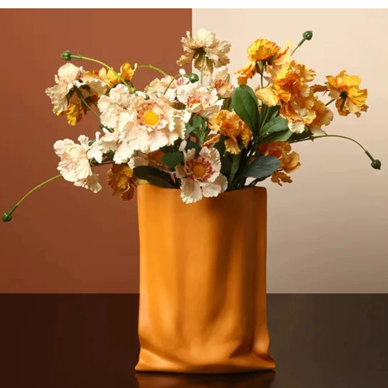 Nordic Ins Morandi Vase Minimalist Ceramic Ruffled Flower Vessel, Decor Ornament for Entryway Dining Table & Living Room Display
