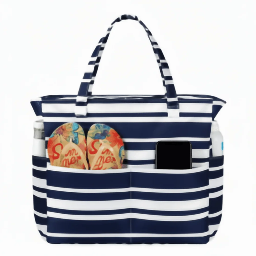 Multiple Pockets Beach Tote Bag Foldable Zipper Gym Grocery Vacation Bags Large Capacity Waterproof Shoulder Bag