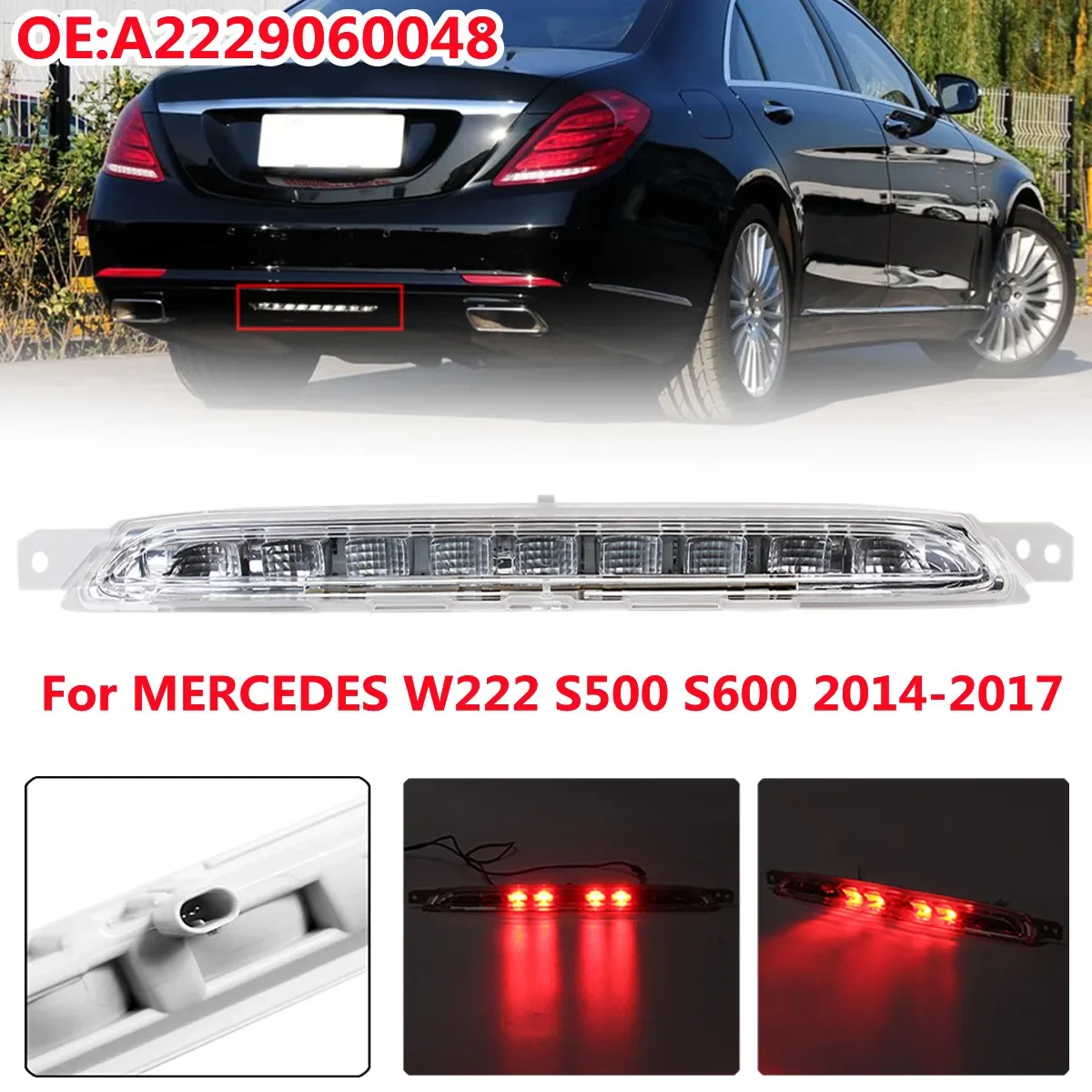Rear Diffuser Bumper Fog Light For Mercedes Benz W222 S-Class S500 S600 2014 2015-2017 Rear Lower Bumper Brake Light A2229060048
