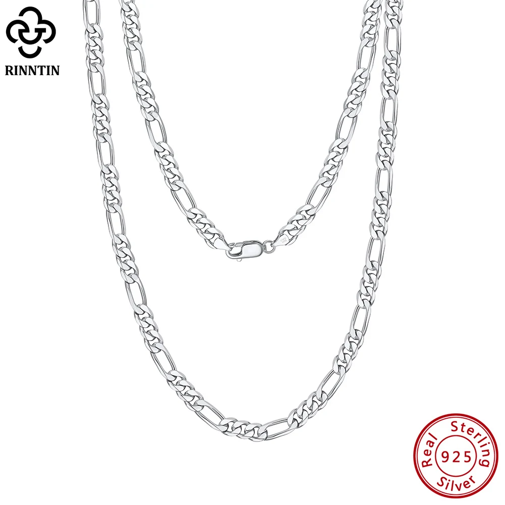 Rinntin 925 Sterling Silver 5.0mm Diamond-Cut Figaro Chain Necklace For Men Women Trendy Silver Necklace Luxury Jewelry SC34