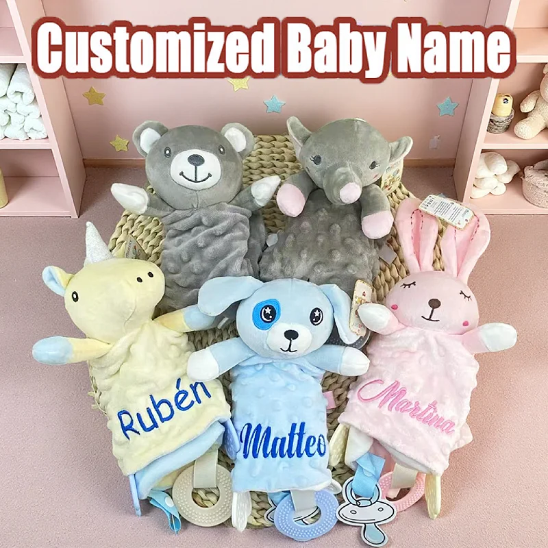 Personalized Animal Baby Lovey Embroidered Name Baby Comforter Animal Lovey Security Blanket Baby Shower Gift Gifts for Baby