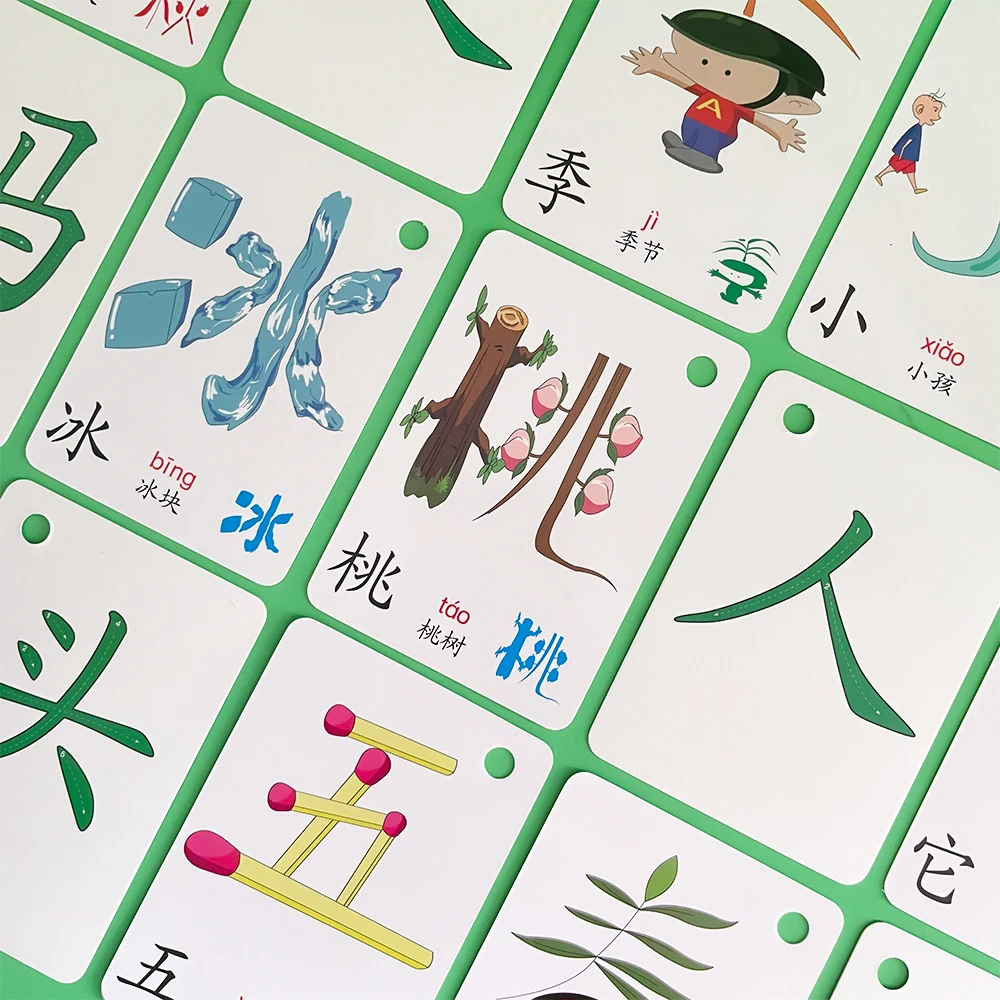 100 Cards Children Learning Chinese Characters Pictogram Literacy Card Pinyin Flashcards Enlightenment Education Toys for Kid