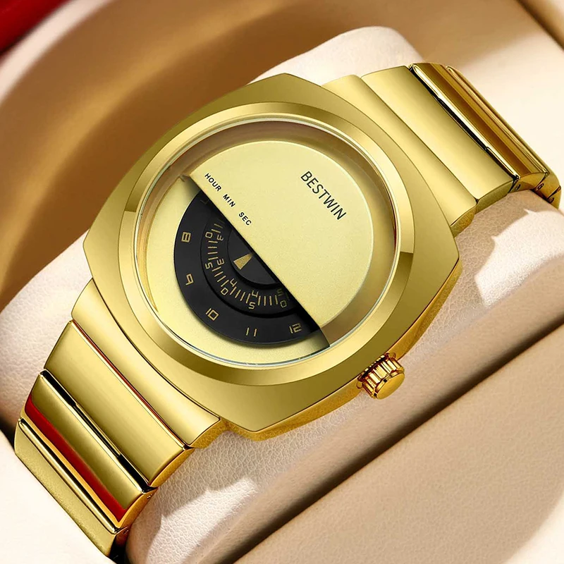 Unique Design Creative Men Watches Top Brand Luxury Fashion Men Wrist Watches Male Clock Gold Stainless Steel Band Dropship