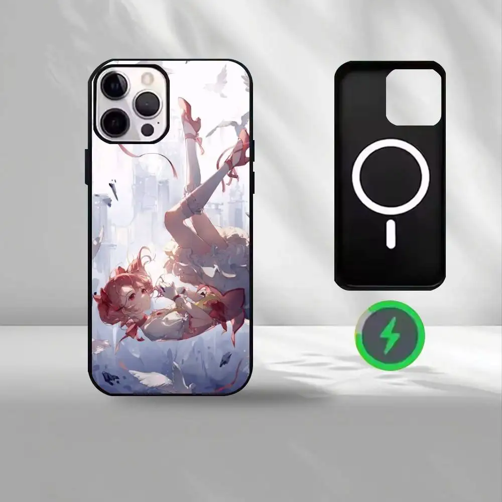Puella Magi Madoka Magica Handyhülle für iPhone17,16,15,14,13,12,11 Max, schwarze kabellose Lade-Schutzhülle
