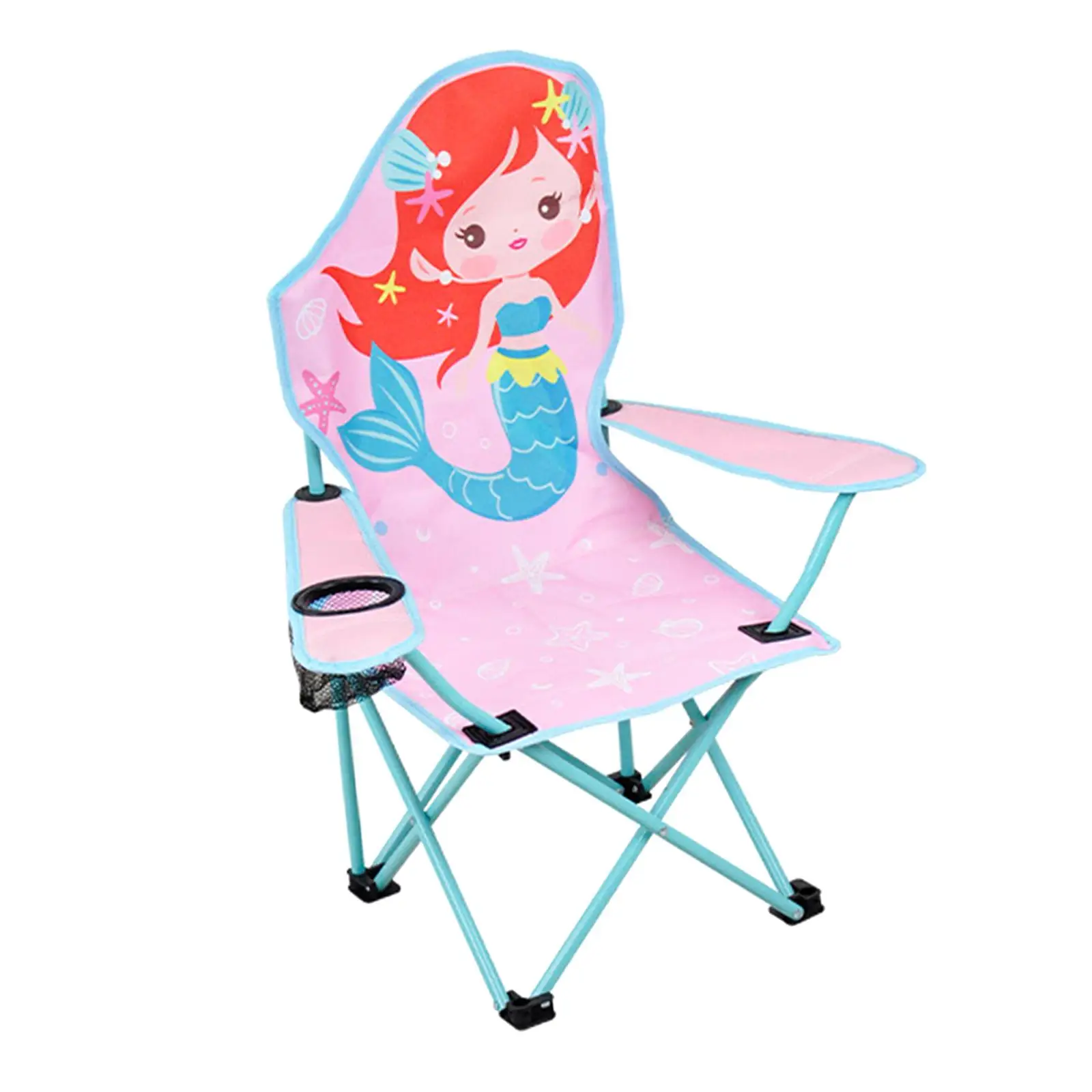 Children’s Folding Camping Chair Cartoon Beach Foldable Arm Sport Chair with Cup Holder for Fishing Hiking