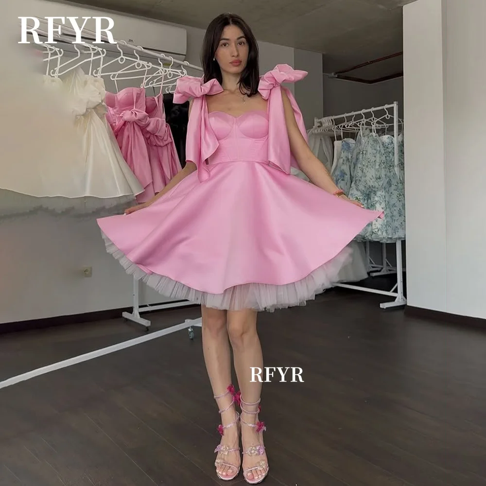 

RFYR Mini Prom Dress A Line Party Dress with Bow Straps Princess Dress Sweetheart Short Evening Dress for Women Customized