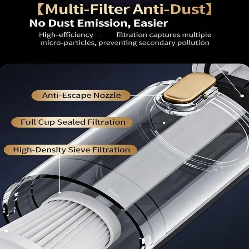 Multifunctional Handheld Car Vacuum with Fan Inflator Deflator Functions High Power Nonbrush Motor for Auto and Home Cleansing