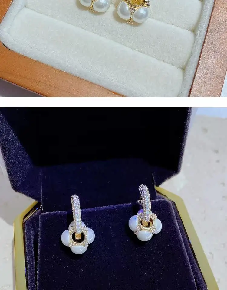 Neues Design, luxuriöser, mikropavébesetzter Zirkon-Ohrring mit Goldfarbenem Verschluss und künstlichem Perlenanhänger für Damen, vielseitiges Schmuck-Accessoire – Detail 18