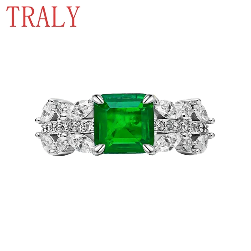 925 Sterling Silver Emerald Women's Ring Inlay 2CT Colorful Gemstone Luxury Wedding Bands High Quality Jewelry Party Couple Gift