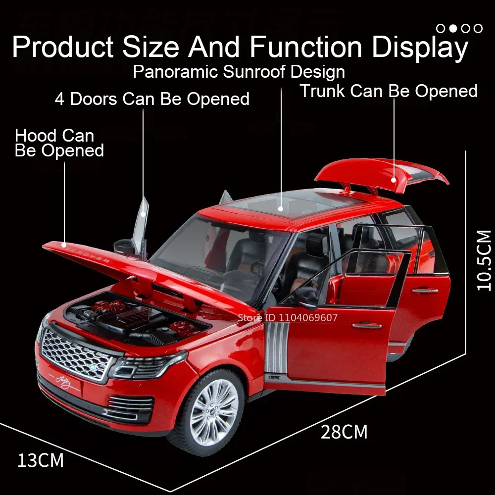 Modelo de carro escala 1:18 Land Range Rover 50th brinquedos liga fundida som luz 6 portas abertas puxar para trás veículos de simulação presentes para crianças