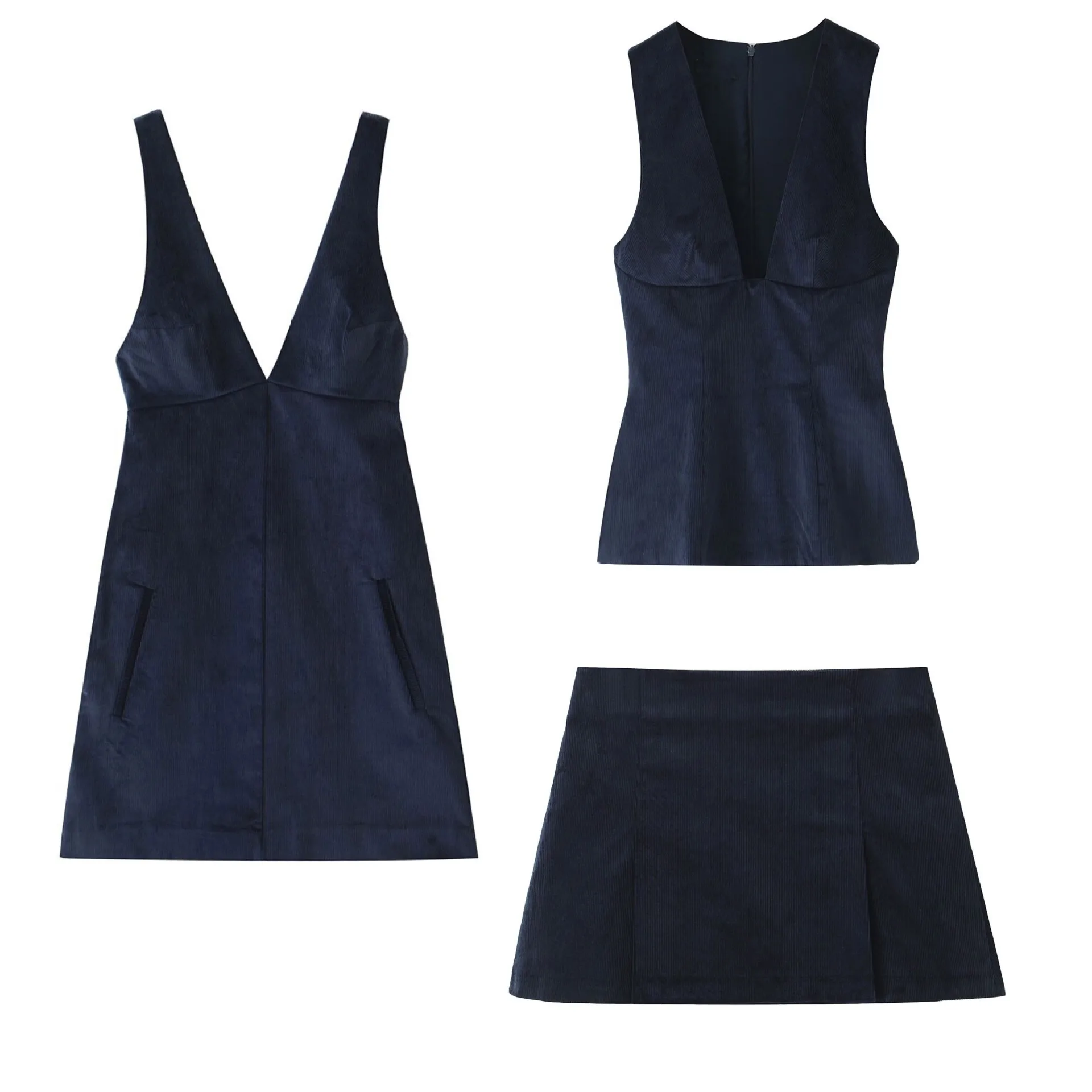 

ZBZA Women Slim Vest Skirt Suit V-neck Sleeveless Solid Back Zip Top High Waist A-line Pleated Skirt Spring Summer New Chic Suit