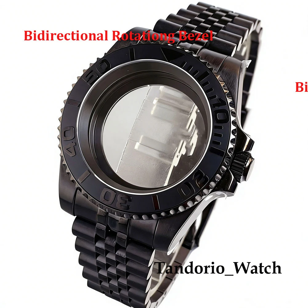 Tandorio Sapphire Glass 40mm Watch Case For NH35 ETA 2824 PT5000 Miyota 8215 20ATM Diver Black PVD Watch Case Slide Buckle