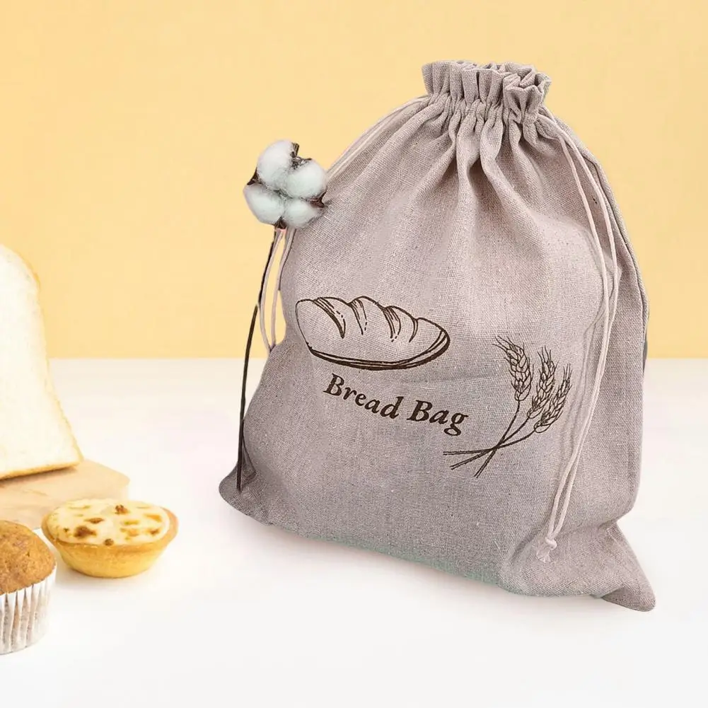 Reusable Bread Storage Linen Bread Bag Reusable Double-layered Bread Storage Pouch with Drawstring Sealing for Picnic School