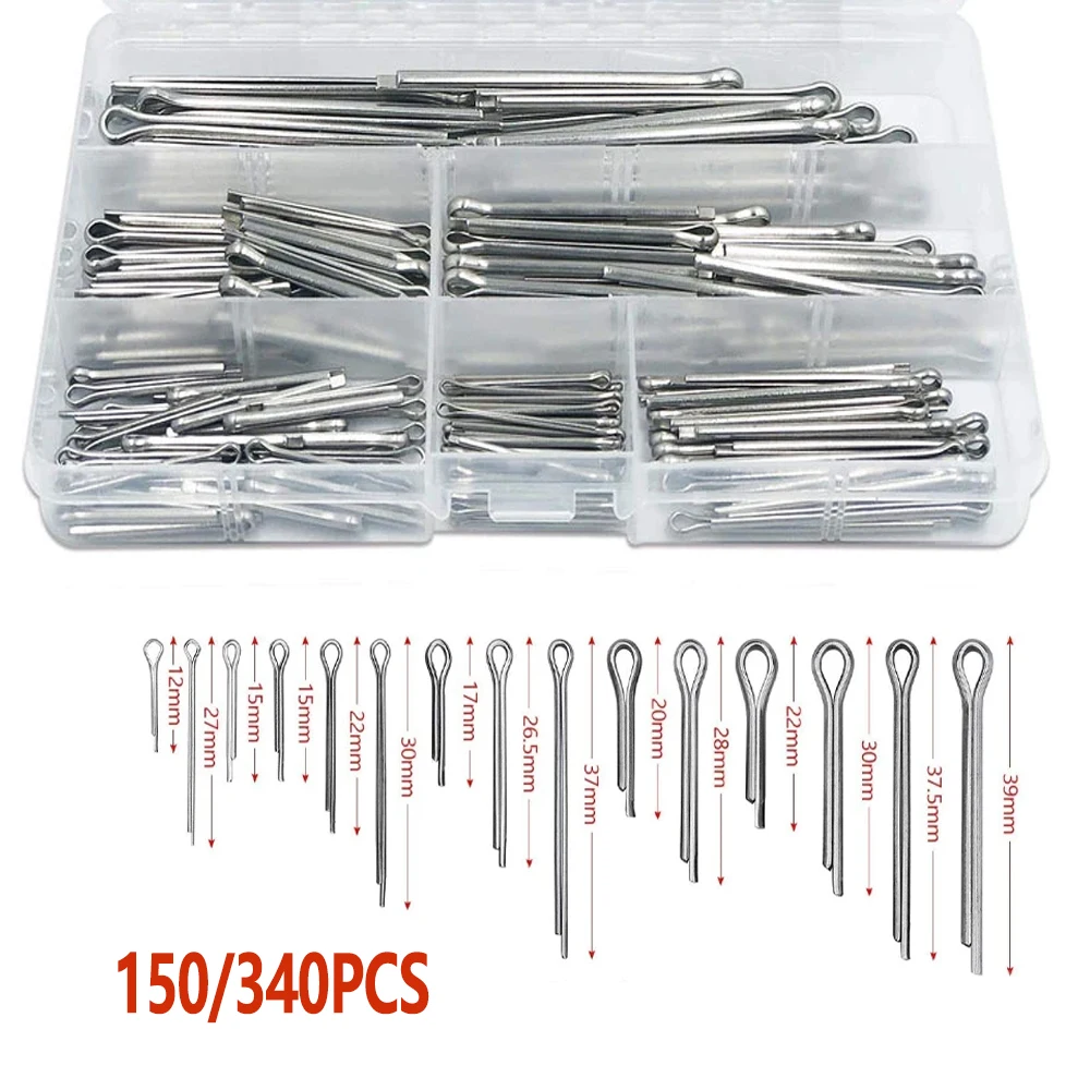 

150/340Pcs Split-Pins Split Cotter Pins Stainless Steel 304 U-pin Stainless Steel Split Pins Car Break Split Pins Assortment Kit