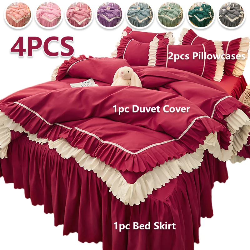 

2026 Luxury Princess Style Bedding Sets Kawaii Bed Skirt Duvet Cover Pillowcase Single/Queen/King Size 4 Pieces Home Decoration