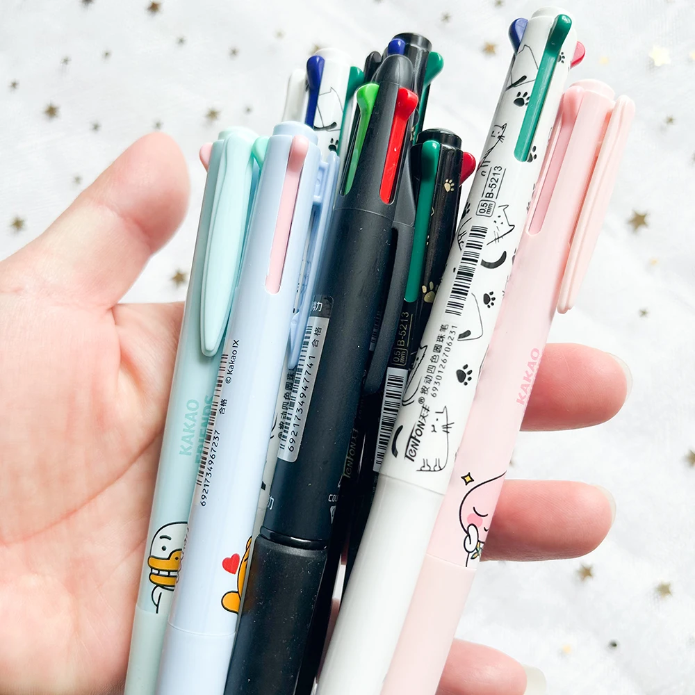 1 Pc 4 colors in 1 pen Kawaii Cat Ballpoint pens School supplies Cute Stationery Study accessories Cute School items 4 in 1