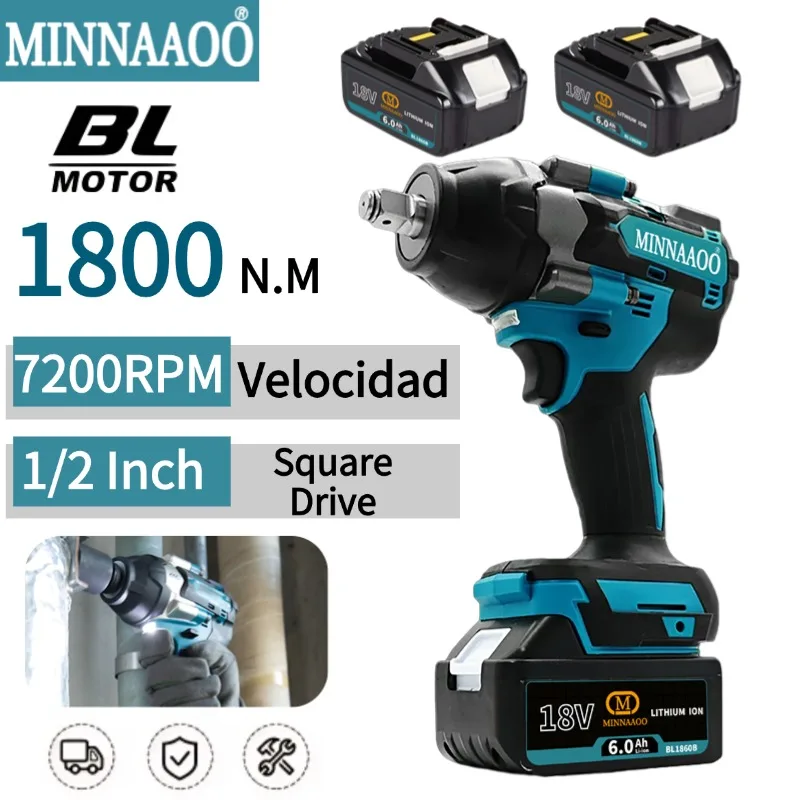 

1800N.M Torque Brushless Electric Impact Wrench 1/2 inch Cordless Wrench Screwdriver Power Tool For Makita 18V Battery Pin⚡️