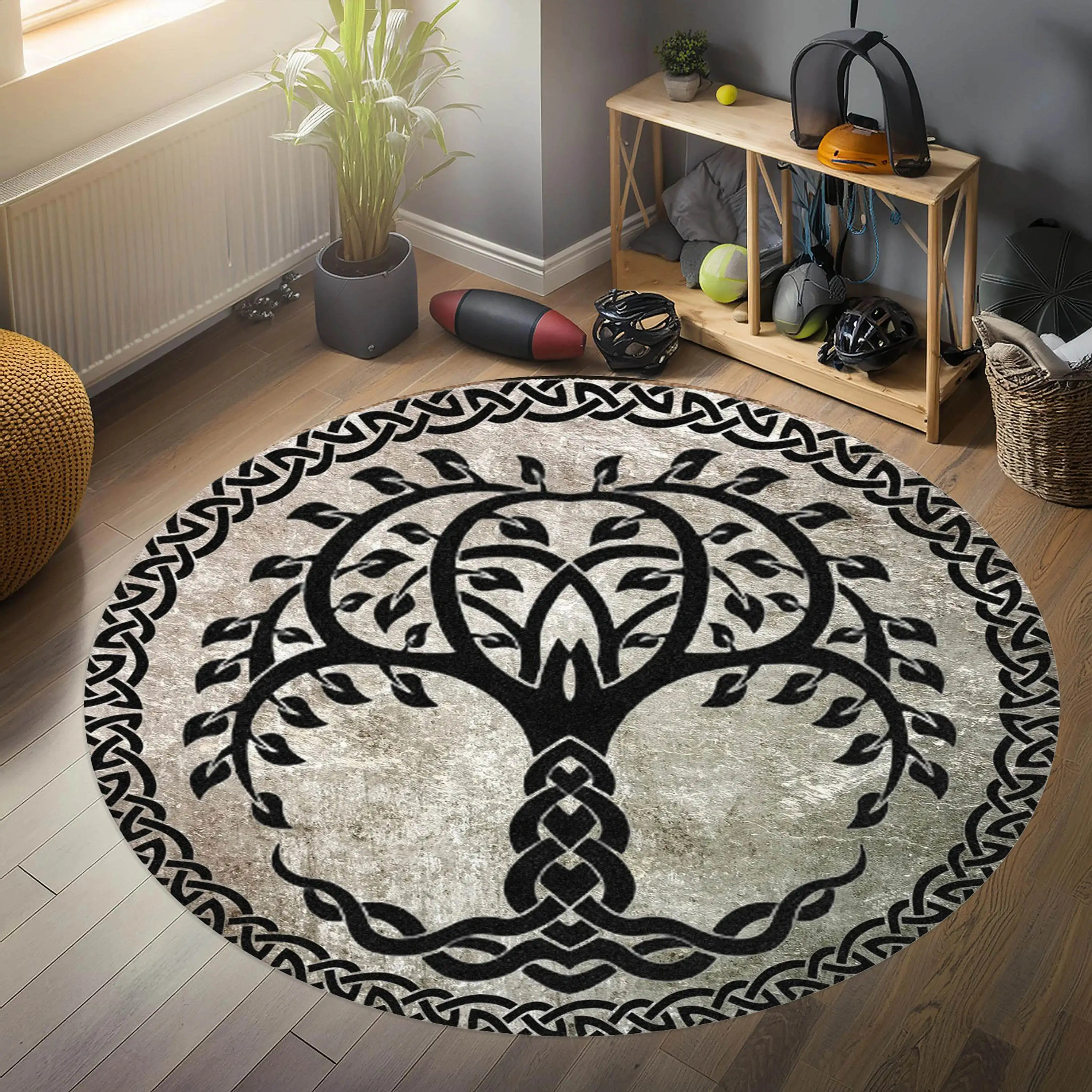

Круглый ковер «Древо жизни» Кельтское Древо жизни Круглый ковер Черно-белый Дерево Декор Зона Домашний подарок Нескользящий популярный ковер