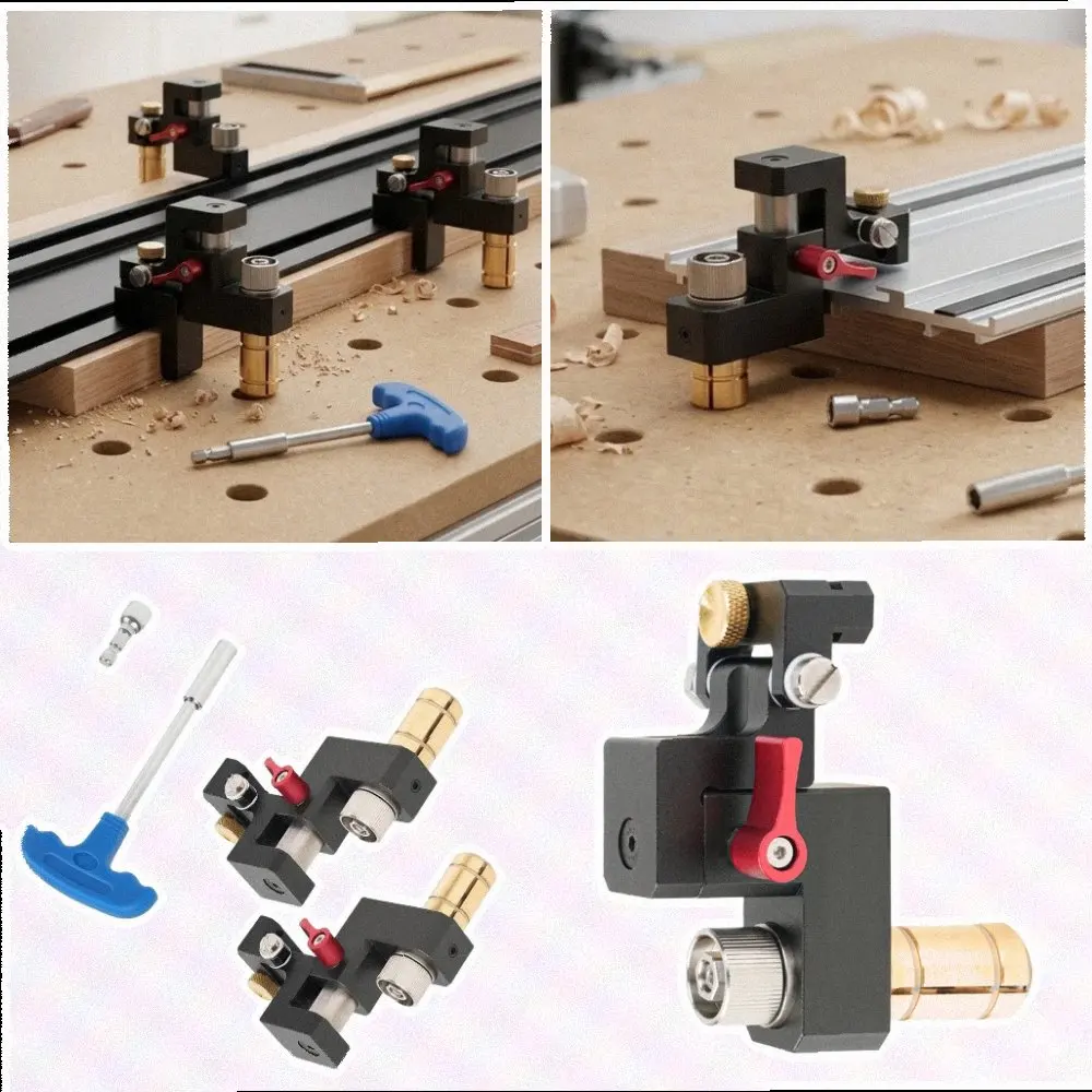 Track Saw Side Flip Stop Quick Adjust Positioning Jig For MFT Table 20mm Hole Precision Woodworking Cutting Guide Tool Aluminum