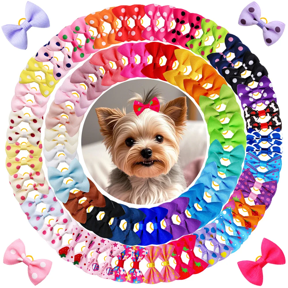 100PCS Multi-stil Hund Bögen Handgemachte Haustier Haar Zubehör Für Hunde Bögen Nette Solide Polka Dot Print Haustier hund Liefert