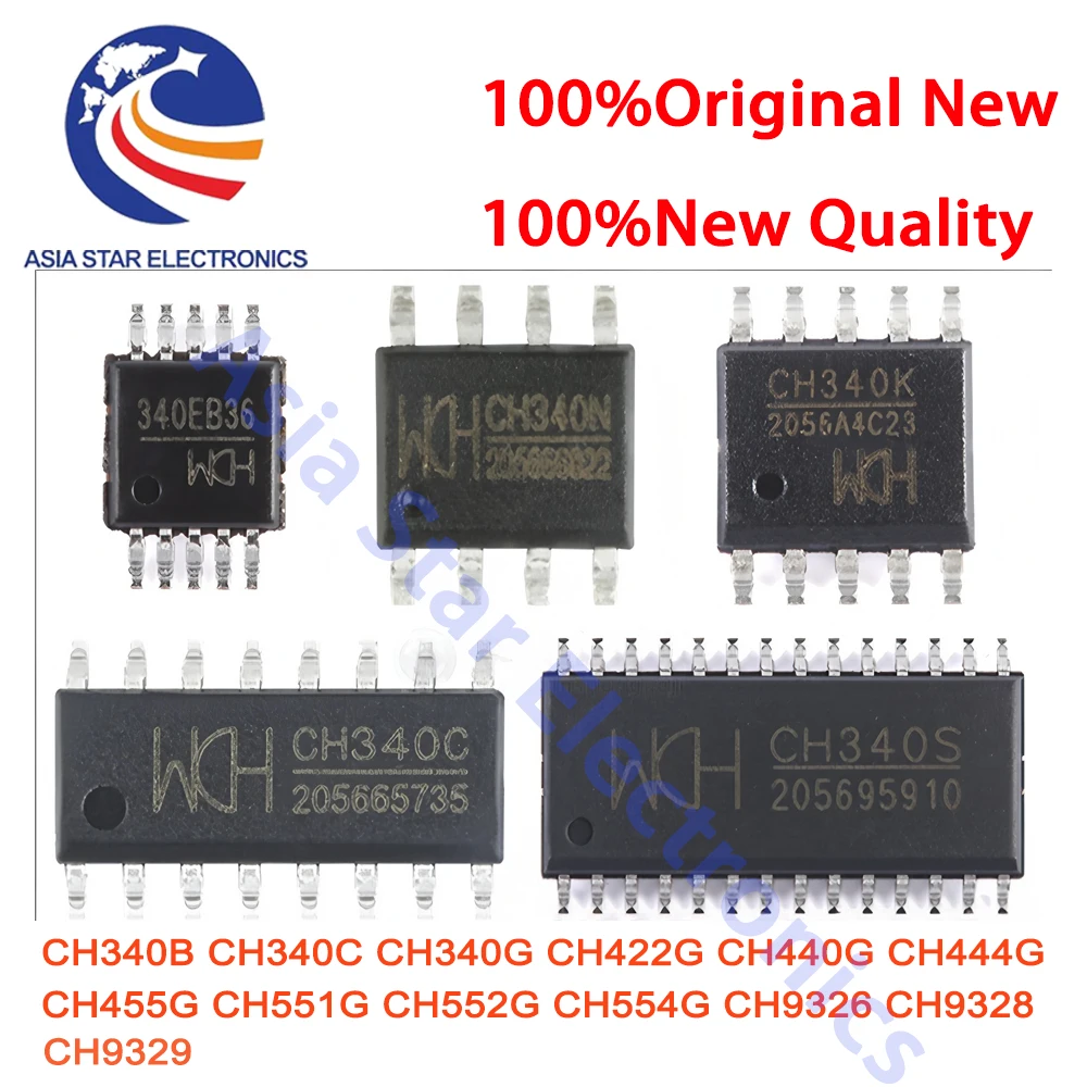 10PCS CH340B CH340C CH340G CH422G CH440G CH444G CH455G CH551G CH552G CH554G CH9326 CH9328 CH9329 340B USB to Serial Chip SOP16