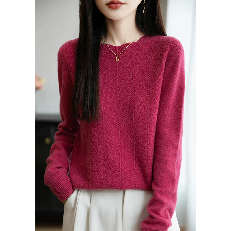 

Light Luxury Faux Cashmere Knitted Sweater Pullover Women Retro Solid Lotus Collar Winter Sweater New Loose Warm Bottoming Tops