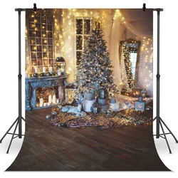 Christmas Background for Photography Indoor Xmas Tree Gift Fireplace Family Holiday Party Decoration Backdrop Photo Studio Props