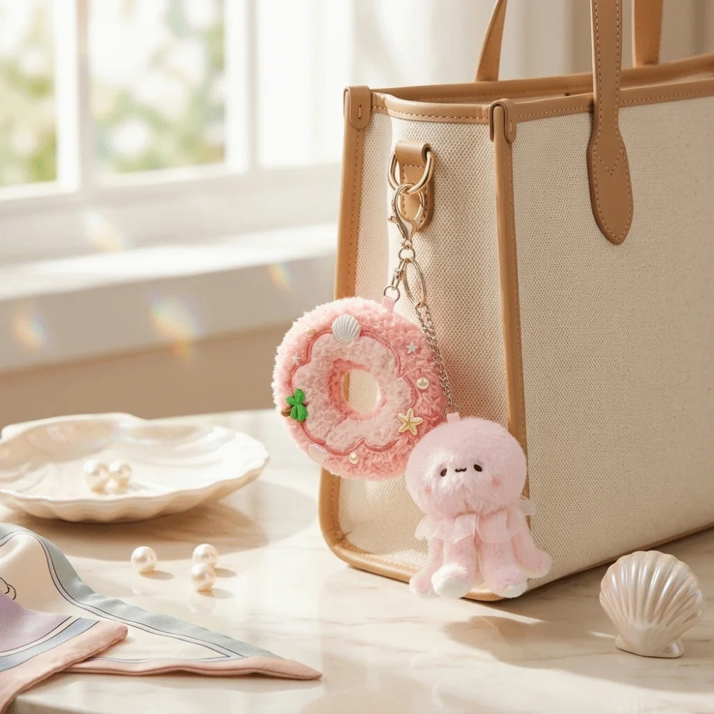Lovely Soft Plush Plush Keychain Fluffy Short Plush Fabric Small and cute Marine Animal Plush Bag Charm Backpack Decoration