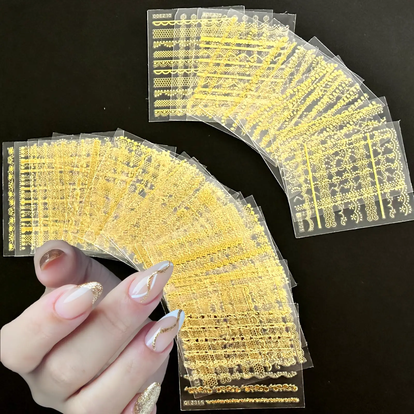 30 folhas de linha de ouro adesivos de arte de unhas ouro rendas adesivos de unhas 3d auto-adesivo decalques de unhas de ouro unhas acrílicas diy design prego su