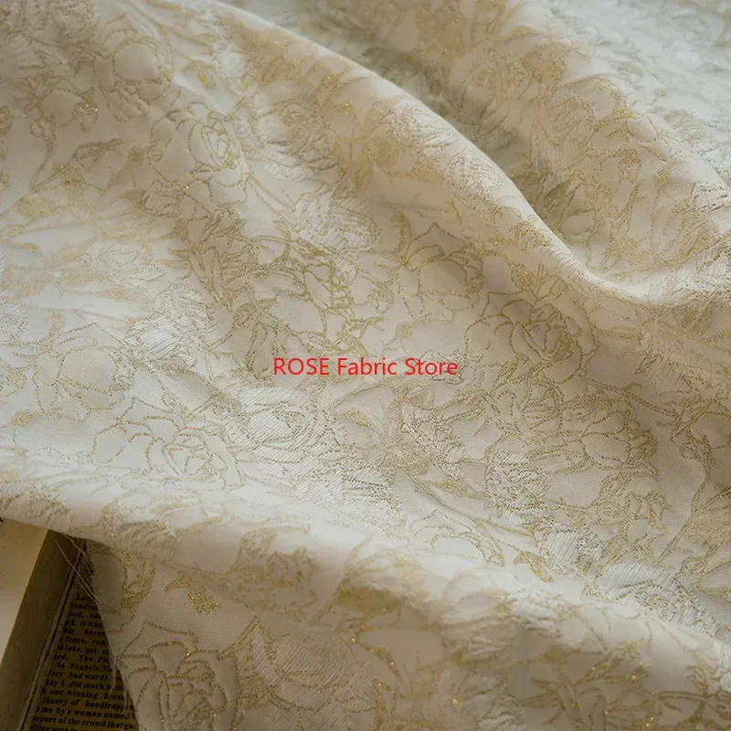 1 Meter Chinese Style Silk Rose Yarn Dyed Jacquard Fabric Elegant Dress Bag Decorative Sewing Fabric