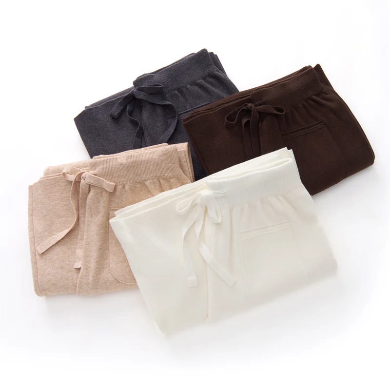 المرأة عالية الخصر واسعة الساق السراويل محبوك عارضة الطابق طول السراويل استرخاء صالح الخريف الشتاء كسول نمط