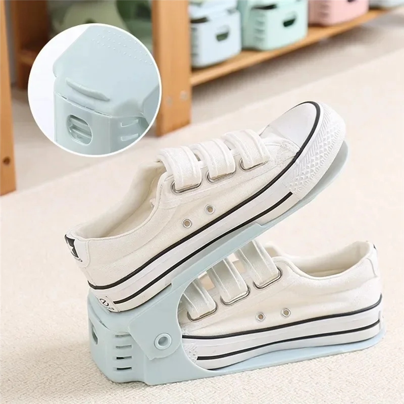 

A79Z-Adjustable Double-Layer Shoe Rack Thickened Space Saving Shoe Storage Rack Flat Bottomed High Heel Storage Shoe Rack
