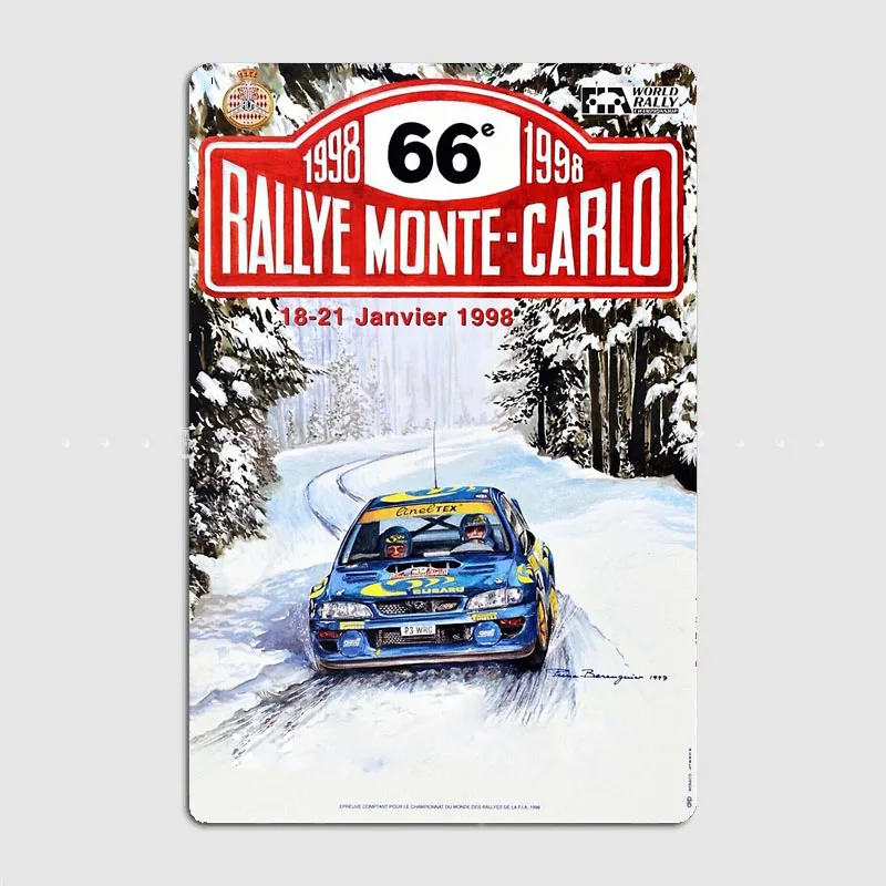 Rallying Monte Carlo Rally 1998 Car Metal Sign Poster Garage Room Decor Automobile Club Custom Tin Vintage Home Decor