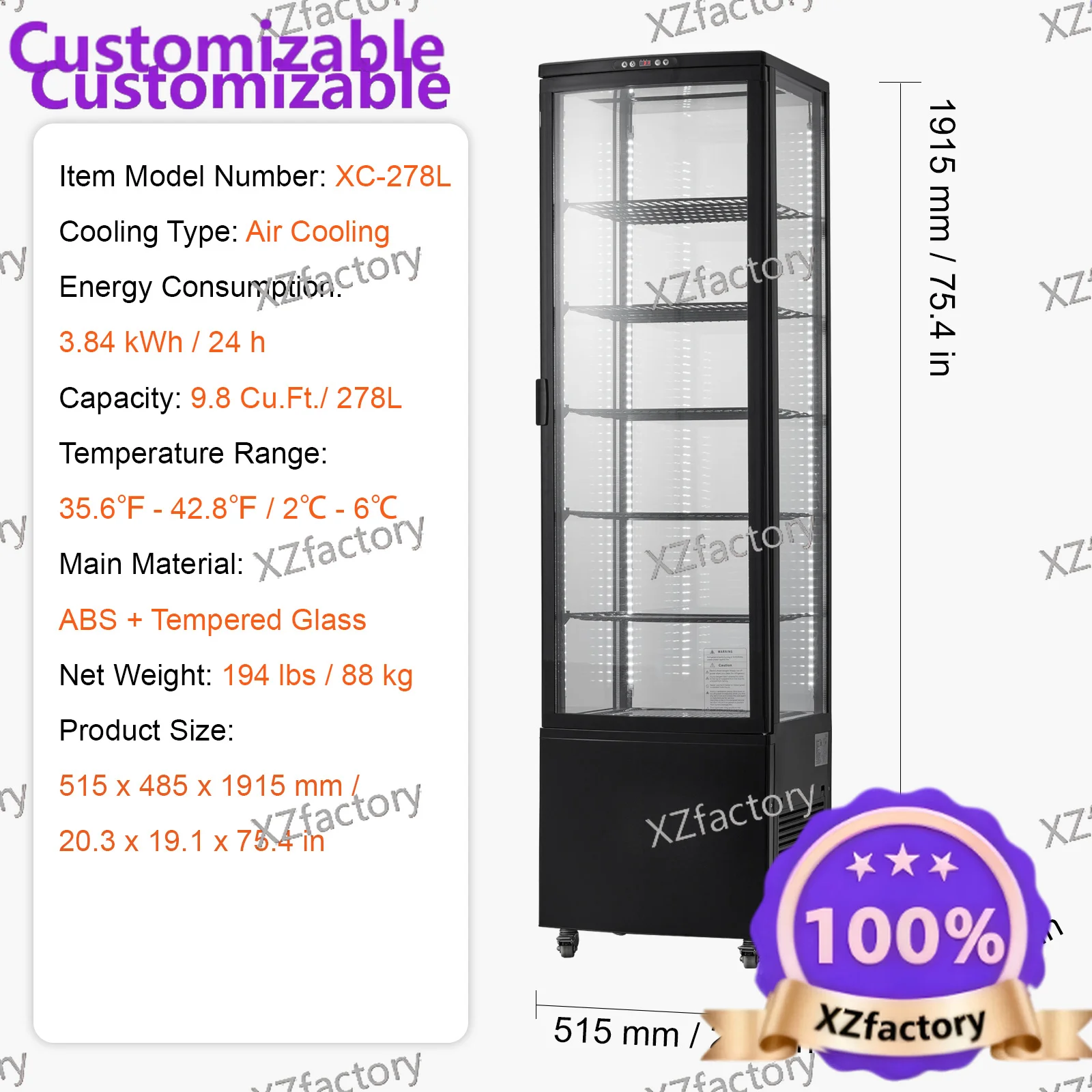 Factory Direct 2026 Top RatedSucceBuy 3,5/4,2/5/9,8 cft vitrina refrigerada refrigerador de exhibición de pastelería comercial g