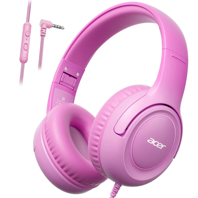 Auriculares Acer HK03 para Niños, Limitador de 85-94dB, Conector de 3.5mm con Micrófono, Auriculares Plegables con Cable para la Oreja, para la